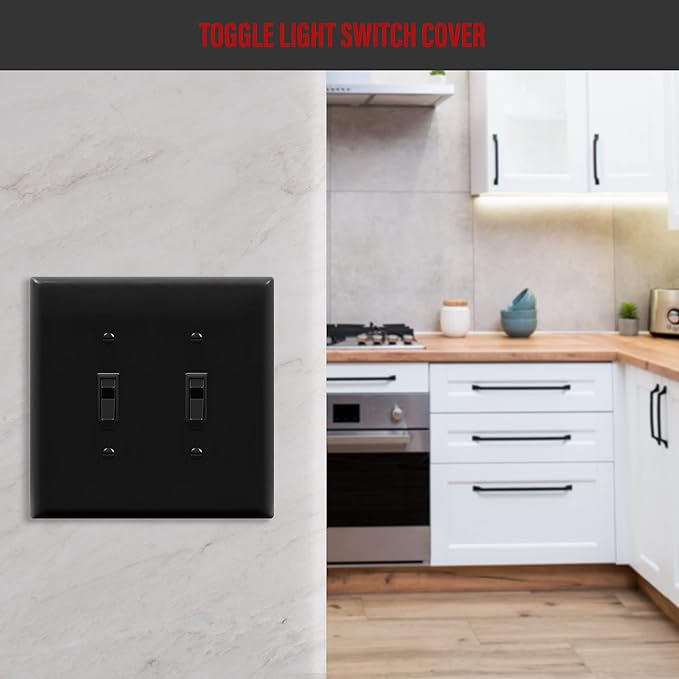 ENERLITES Double Light Wall, Toggle Switch Plate, 2-Gang Mid-Size 4.88" x 4.92", Unbreakable Polycarbonate Thermoplastic, UL Listed, 8812M-BK, Black