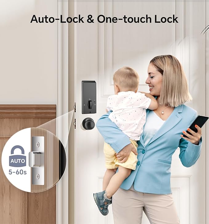 Ulecoce Fingerprint Keypad Deadbolt with Handle Set, Keyless Entry Door Lock, Door Locks for Front Door Lock Set, App Control, Auto Locking, Easy to Install, Satin Nickel