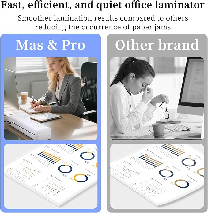 Mas & Pro Thermal Laminator Machine 9 Inch with 40 Laminating Sheets, Hot & Cold, Anti-Jam, Fast Warm-Up, 2-Roller, Portable for Home Office School, Letter Size/A4/A5/A6/Photo/Document, White