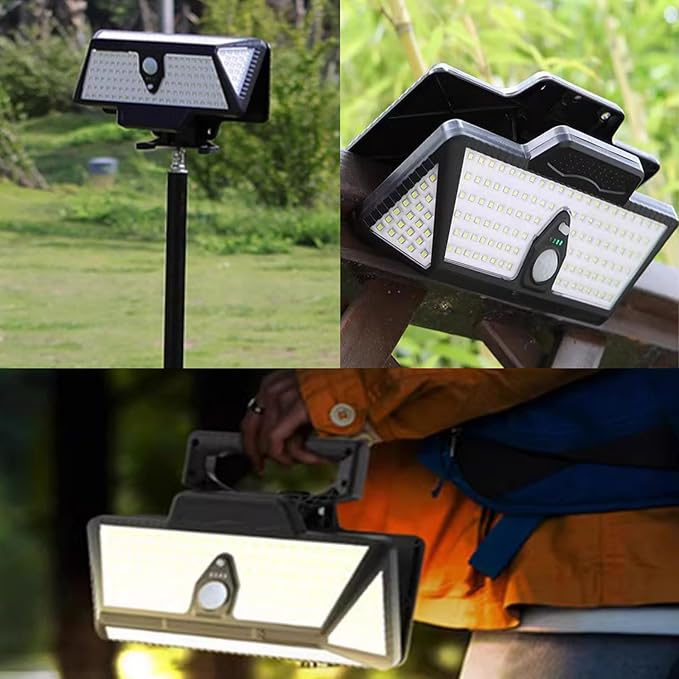 Smartyoyoka Solar Lights Clip On Solar Motion Sensor Lights with 3 Color, IP65 Waterproof Wall Lights with USB & 208LED, Portable Light for Fence, Deck, Wall, Garage, Patio (Black-3600mAh)