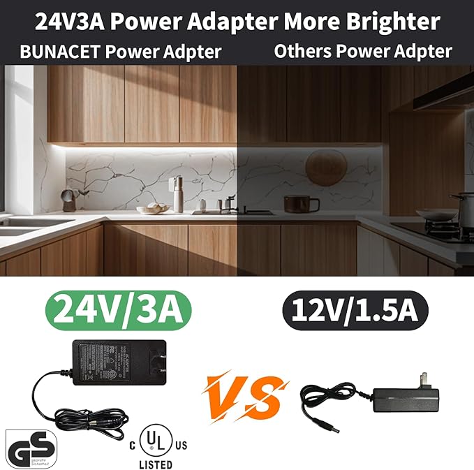 BUNACET 80FT/24m COB LED Strip Light (2 Rolls of 40ft) Warm White Dimmable 6500K High Lumen CRI 90+ with 24V Power Adapter RF Remote LED Lights for Bedroom Counter Under Cabinet Kitchen Projects