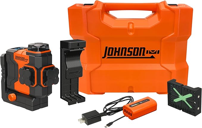 Johnson Level & Tool JLN300-GN3360 Laser Level, Self Leveling, 3x360° Plane Laser with GreenBrite® Technology, Magnetic Base, Hard-shell Carry Case, Lithium Ion Battery, Magnetic Target, Track Mount