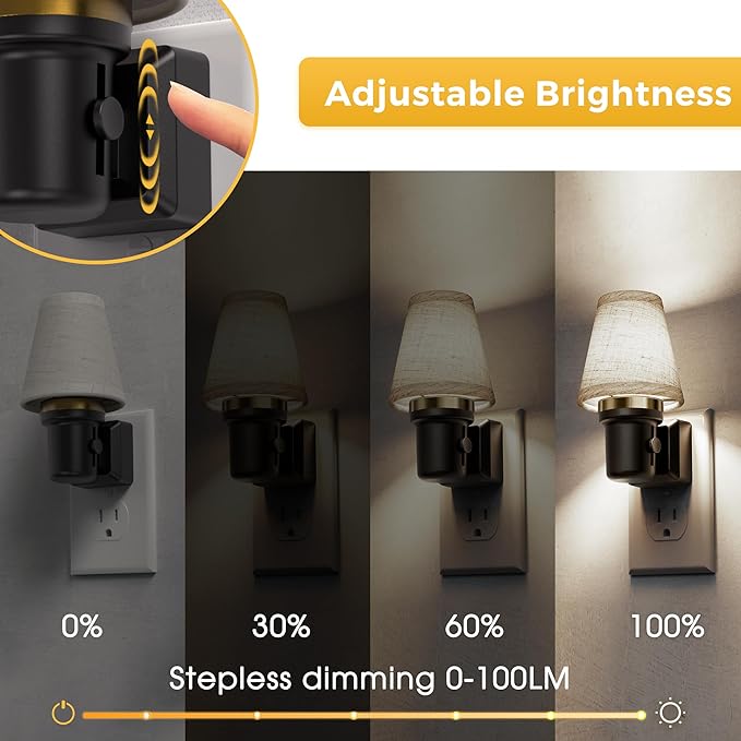 L LOHAS LED Night Lights Plug into Wall, 2 Pack Linen Fabric Round Platform Decor Night Light, Dusk to Dawn Sensor Vintage Nightlight, 5000K Daylight 0-100LM Dimmable, for Bedroom Living Room Hallway