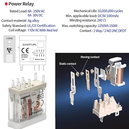 UL Listed 12Pcs 8Amp Mini Relay Switch DPDT with Test Button 110V-120V AC 2NO 2NC 5Pin Socket Base with Indicator Light