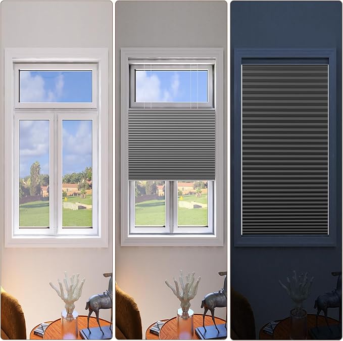 LEXEN Smart Top Down Bottom Up Honeycomb Shades WiFi Enabled Motorized Cellular Blinds Compatible with Alexa/Google Home Double Cellular Fabric Blackout Insulated Custom Sizes-Black