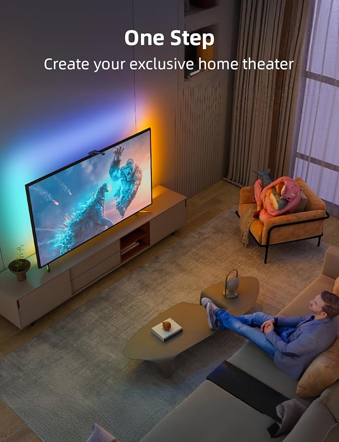 Ailofy Smart TV LED Backlight with Camera for 75-85 inch Screens, 16.4ft LED Strip Lights Sync to Screen& Music, Color Changing Lights for TV Compatible with Alexa & Google Assistant, App Control