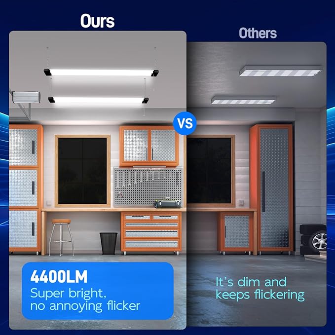 hykolity 5000K LED Shop Light Linkable, 4FT Daylight 42W LED Ceiling Lights for Garages, Workshops, Basements,Hanging or FlushMount, Power Cord W/Built-in ON/Off Switch, 4200lm, ETL- 1 Pack
