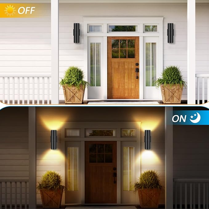RIDALUX Outdoor Wall Light Cylinder Waterproof : 2 Pack Exterior Fixtures Wall Sconce with LED Up Down - Modern Outdoor Light for Porch Patio Garage