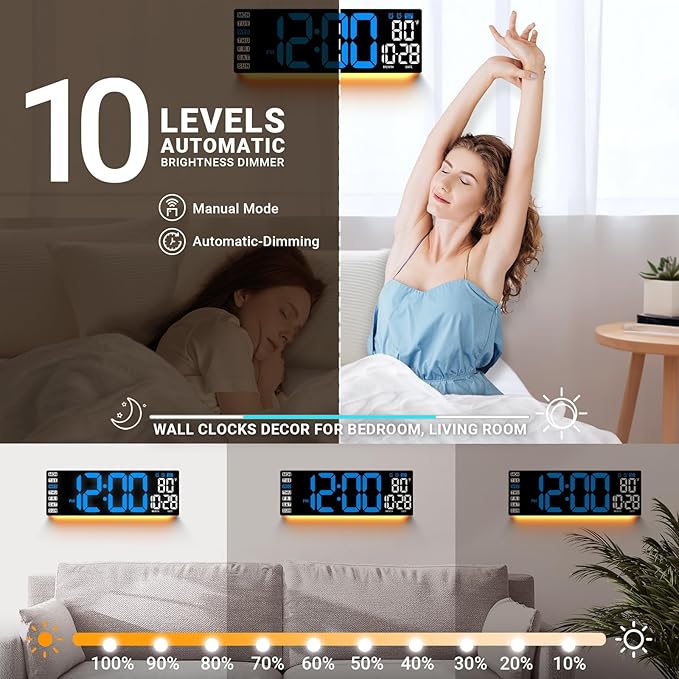 16.5" Large Digital Wall Clock: Wall Mount Decor Clock Large Display for Classroom Dorm Office Game Living Room, House Warming Gifts New Home, Christmas Birthday Gift for Mom Dad Seniors Teen Blue