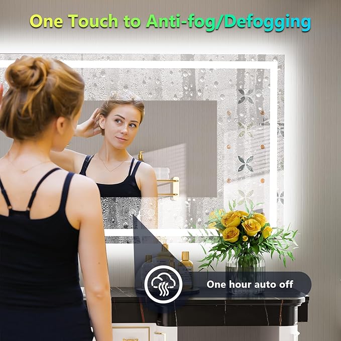 YEELAIT 55x40 Inch RGB LED Bathroom Mirror Front Light and RGB Backlit Lighted Vanity Mirror for Bathroom Wall Mounted Dimmable Anti Fog Memory Shatter-Proof IP54 Waterproof Horizontal/Vertical