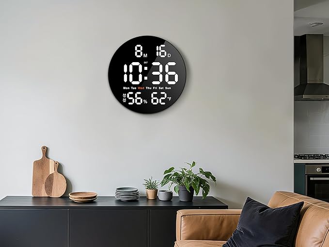 Brauthon Large Digital Clock for Classroom, Digital Classroom Clocks for Teachers, 10" Round LED Clock with Large Display，Date, Countdown Timer, Remote Control, Temperature, Electric (White)