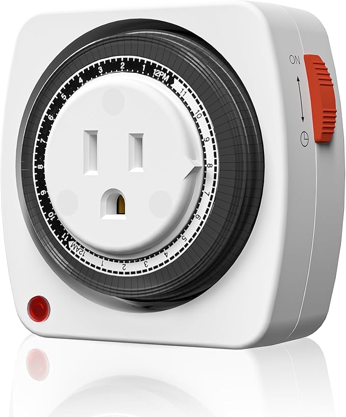 BN-LINK 24-Hour Plug-in Mechanical Timer, Heavy Duty Outlet Timer Indoor with 15-Minute Intervals, 3-Prong Plug for Aquariums, Grow Lights, Hydroponics, Indoor Lighting, ETL Listed, 1-Pack