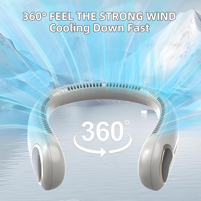 Kinhowly Portable Neck Fan,Hands Free Personal Wearable Bladeless Fan,6000mAh USB Rechargeable,360° Cooling,LED Display,4-Speeds,Birthday Gifts for Men Women Dad Mom,Valentines Day Gifts (Light grey)