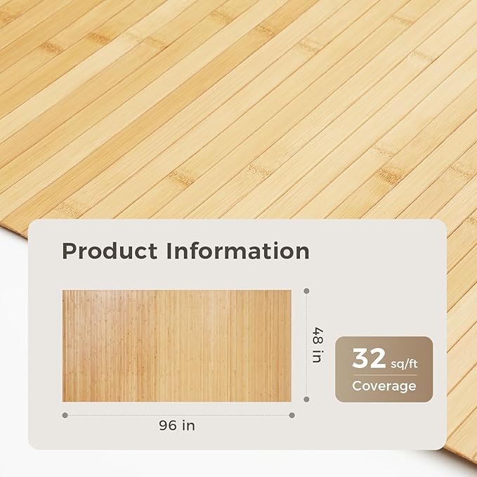 OUZUGIE 1 Pack 96x48 Inch Natural Bamboo Wall Panel – Carbonized Pole Wrap Paneling for Walls, Ceilings, Cabinets, Furniture – Ideal for Bedroom, Living Room & Office DIY Decor