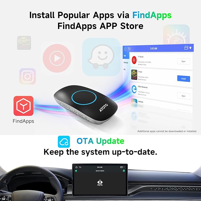 ATOTOMOVE Wireless CarPlay AI Box with OBD2 Scanner, Car Video Streaming Wireless Plug & Play Carplay Adapter for iPhone & Android Auto with ChatGPT, Supports YouTube, Netfilx 256GB Max, HDMI