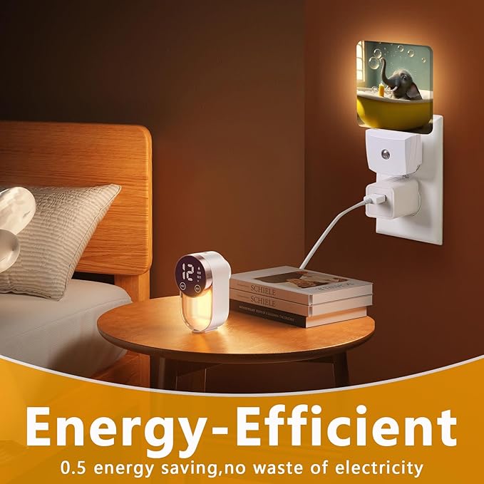 GANTINIR Cute Elephant Take a Bath Night Light, Plug-into African Animal Nightlight White LED Lamp, Energy Efficient Decor Desk Lamp for Bedroom Hallway Stairs Bathroom