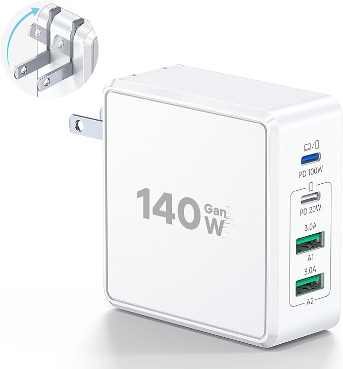 140W USB C Mac Book Pro Charger, 4-Port Type C 20W Fast Charger Block for USB C Port MacBook Pro & MacBook Air, ipad Pro,Wall Charging Block Cube for iPhone 17/16/15/14/13 Pro Max, iPad,Samsung Galaxy