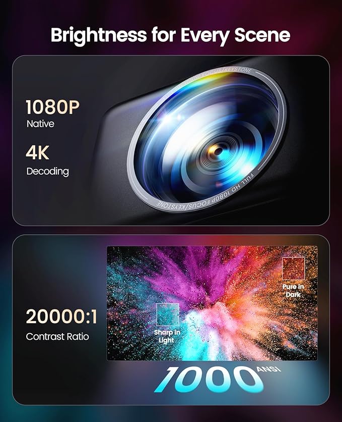 [Built-in Official App/4K Support/Compact]Smart-Projector with WiFi6 and Bluetooth, Outdoor Movie Projector & DoIby , Compatible w/ Netflix/YouTube/PrimeVideo, AI Auto Focus, Portable Home Proyector
