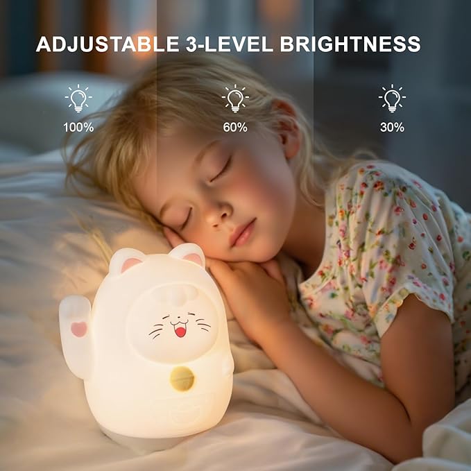 AuroraNiteBeam Cute Cat Night Light for Kids, LED Nursery Lamp Dimmable & Rechargeable, Warm Glow for Night Feeding, Nursery & Room Décor Lamp with Gift-Ready Design