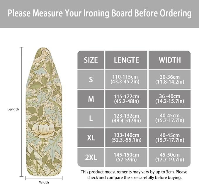 ZCFYGDX William Morris Prints Ironing Board Cover Easy Install St&ard Size with Elastic Edge 3 Bottom Nylon Buckle Straps Breathable Ironing Decor Suitable for Wide Ironing Board House Decor Size-XL