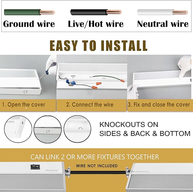 Ansen 2Packs of Under Cabinet Lighting Hardwired, 36in 22W 1426LM Dimmable Led Light for Kitchen/Closet, CRI 92+, R9 90+, 3 Color Temperature, 3000K/4000K/5000K(Warm White, Cool White, Daylight)