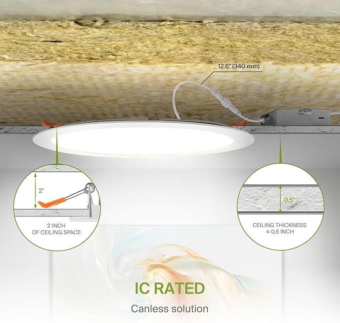 ASD 1 Pack 11/12 Inch LED Recessed Lighting 24W, 5 CCT 2700K-5000K CRI90+, IC Rated Ultra Thin Dimmable Ceiling Lights with J Box, Canless Wafer Downlight, Round Slim Panel Light, UL Listed, White