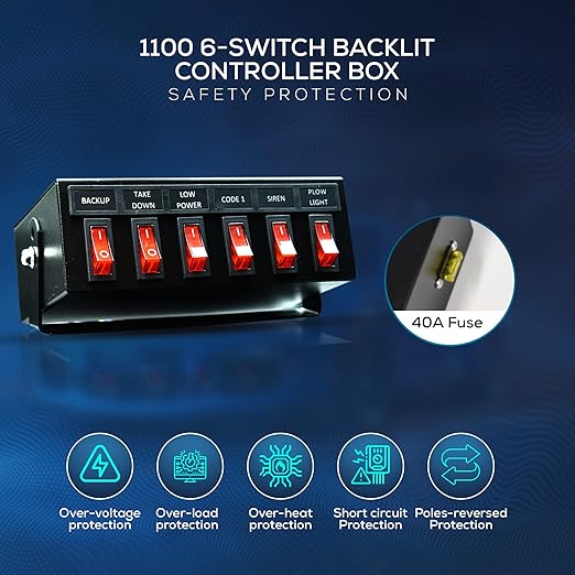 Ultra Bright Lightz 1100 6-Switch Backlit Controller Box | Emergency Vehicle Strobe Warning Lights | Siren | Speaker