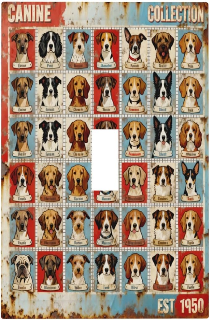 Bvtewkhz Dogs Funny Puppy Pets Vintage 1 Gang Single Toggle Decorative Outlet Covers Light Switch Plate Electrical Receptacle Switchplate For Bathroom Kitchen Bedroom