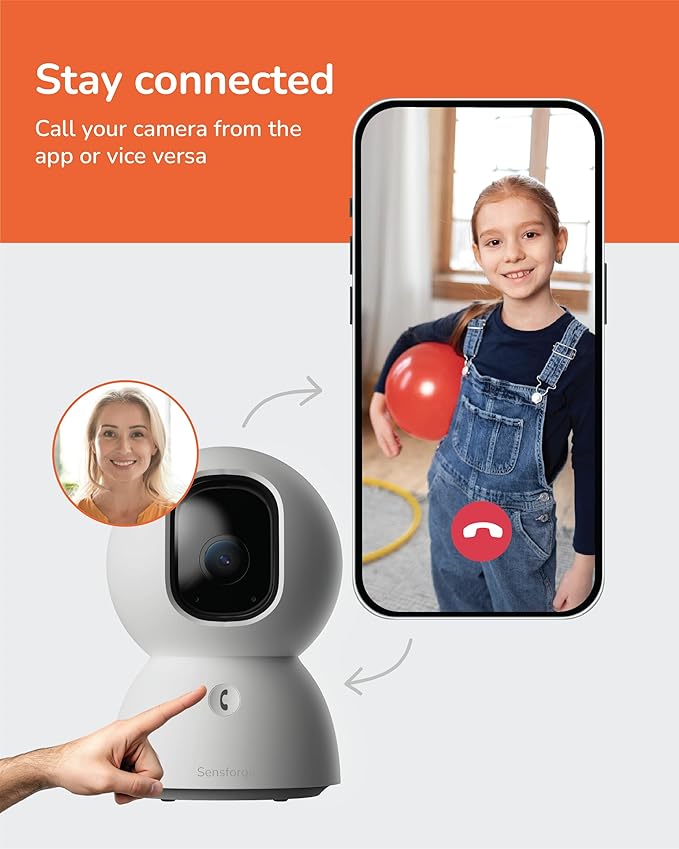 Sensforge 2.5K Indoor Pan-Tilt Dome Security Camera, AI Human & Pet Detection, 360° Coverage, Two-Way Audio, Dual-Band Wi-Fi (2.4G/5G), 64GB SD Card Included, No Monthly Fees