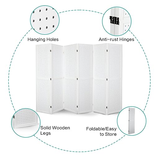Babion 6 Panel Pegboard Display, Freestanding Folding Privacy Screens for Craft Shows (White)