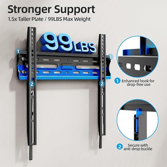 Fixed TV Wall Mount for Most 26-60 Inch Screen, Low Profile TV Mount with Quick Release Lock, Ultra Slim Wall Mount Bracket, Max VESA 400x400mm, Holds up to 99 lbs, up to 16”Wood Studs by USX STAR