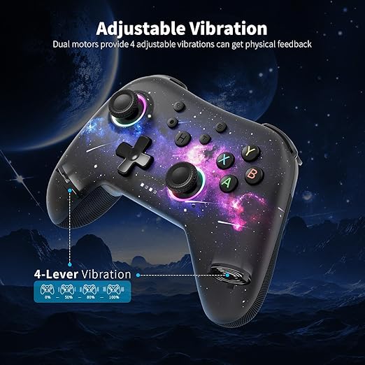 AceGamer Wireless Bluetooth Controller for PC/Steam/Switch with Linear Motors, Hall Joysticks and RGB Light- Upgraded PC Controller and Back Buttons Lock, Multi-Platform Support (Galaxy)