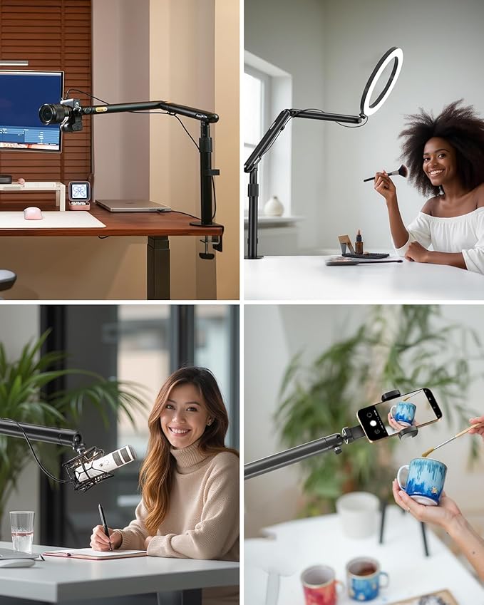 Viozon Overhead Camera Mount, Overhead Phone Stand, Flexible Aluminum Alloy Spring Arm with 360° Ball Head,1/4"&3/8" Interface for DSLR Camera/Rrojector/Microphone/Ring Light/Webcam/Phone