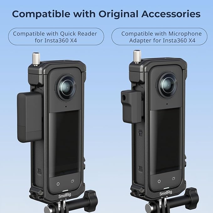 SMALLRIG Cage for Insta360 X4, Aluminum Protective Case for Insta 360 X4 with Silicone Lens Cover, Built-in Cold Shoe and 1/4"-20 Anti-Deflection Threaded Hole - 4278