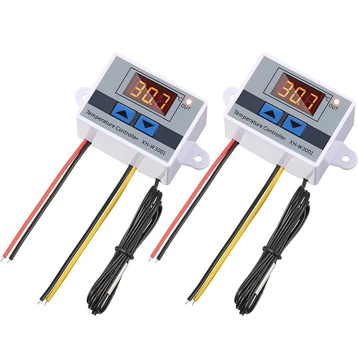 XH-W3001 Digital LED Temperature Controller Module Digital Thermostat Switch with Waterproof Probe Programmable Heating Cooling Electronic Thermostat Range from -50℃ to 110℃ (12V 10A 120W) (2 Pieces)