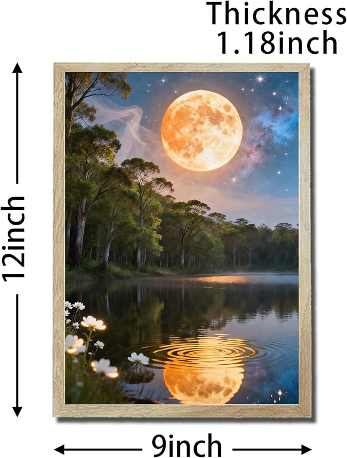 URVIP LED Glowing Photo Frame, 3D Starry-Sky Blue Moon Wall Art, 9x12 Inches Dimmable Light Up Light Painting for Bedroom, Unique Aesthetic Decor, Great Birthday Gift for Women Men
