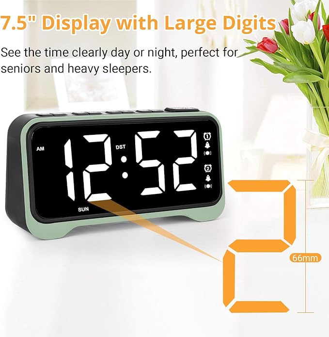 Loud Alarm Clock for Heavy Sleepers Adults/Kids, Dual Vibrating Alarm Clock Bed Shaker for Hearing Impaired/Deaf, 7.5’’ Large Display with Dimmer, Weekday/Weekend Mode, Nightlight, USB Port, Snooze