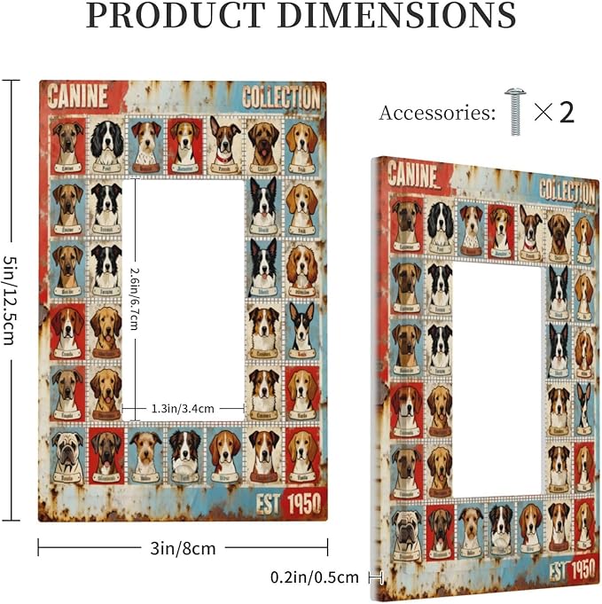 Bvtewkhz Dogs Funny Puppy Pets Vintage 1 Gang Single Rocker Decorative Outlet Covers Light Switch Plate Electrical Receptacle Switchplate For Bathroom Kitchen Bedroom