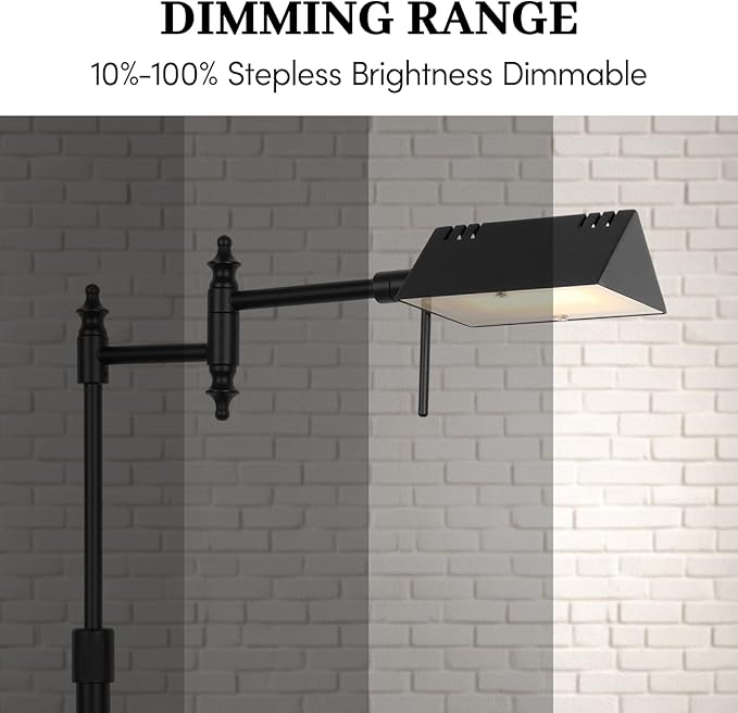 Bairth Dimmable Pharmacy Floor Lamp with Remote, 17W LED Reading Floor Lamp with 360°Swing Arm, 3 Color Temperature, Height Adjustable Black Standing Task Lamp for Living Room, Bedroom, Black