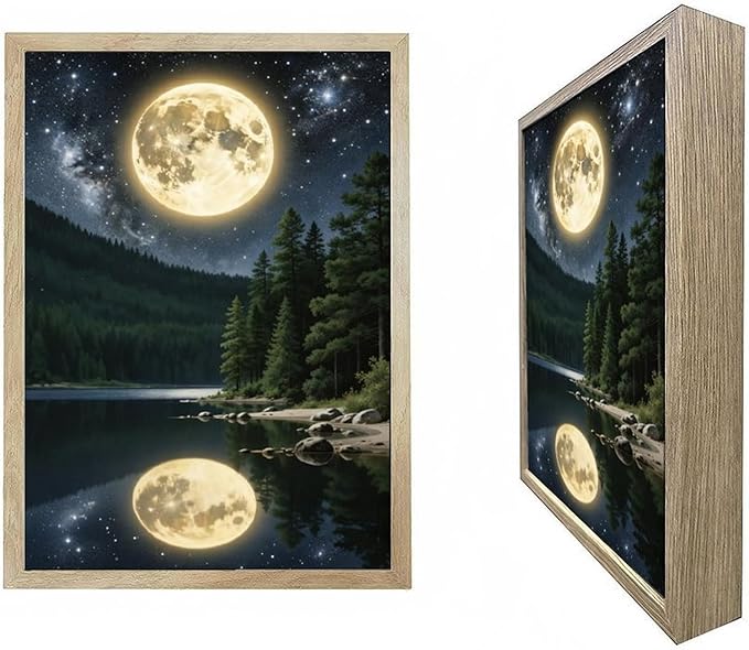 URVIP LED Glowing Photo Frame, 3D Starry-Sky Blue Moon Wall Art, 9x12 Inches Dimmable Light Up Light Painting for Bedroom, Unique Aesthetic Decor, Great Birthday Gift for Women Men