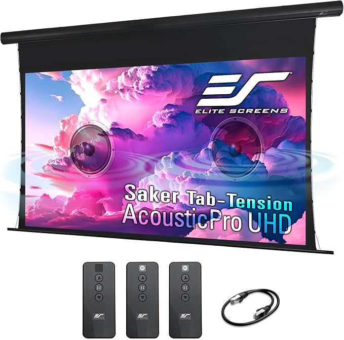 Elite Screens Saker Tab-Tension AcousticProUHD RC1 Kit, Acoustically Sound Transparent Projector Screen, SKT110UH2-E24-AUHD