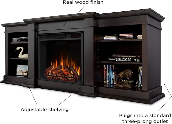 Real Flame Fresno 72" TV Stand with Electric Fireplace Dark Walnut, Entertainment Center with Electric Fireplace, Living Room TV Stand with Fireplace, fits up to 70" TV
