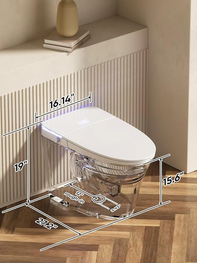Smart Toilet with Auto Open/Close Lid - Warm Water Bidet, ADA Comfort Height Heated Seat, Dryer, Night Light, Foam Shield, Dual Auto Flush, Foot Sensor, Modern Elongated One-Piece Toilet for Bathrooms