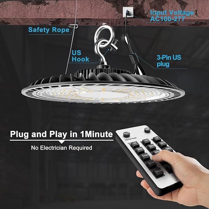 Smart 200W LED High Bay Light 30000LM 5000K UFO High Bay Lighting Motion Activated High Bay LED Lights AC100-277V for Warehouse Barn with Control- 8Pack