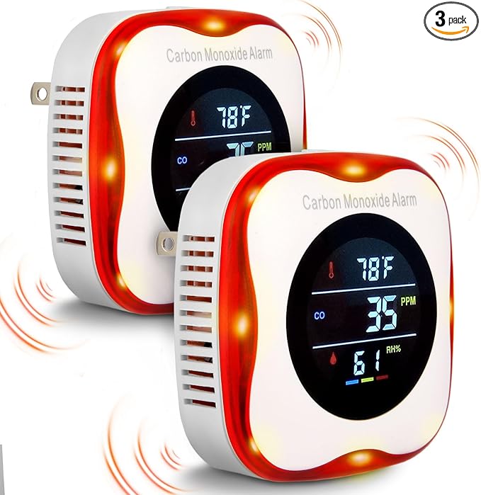 Vzmcov Plug-in Carbon Monoxide Detector with Real-time CO Display and Temperature and Humidity Monitor, Suitable for Home, RV, Apartment, Indoor air Safety Plug-in CO Compact Alarm