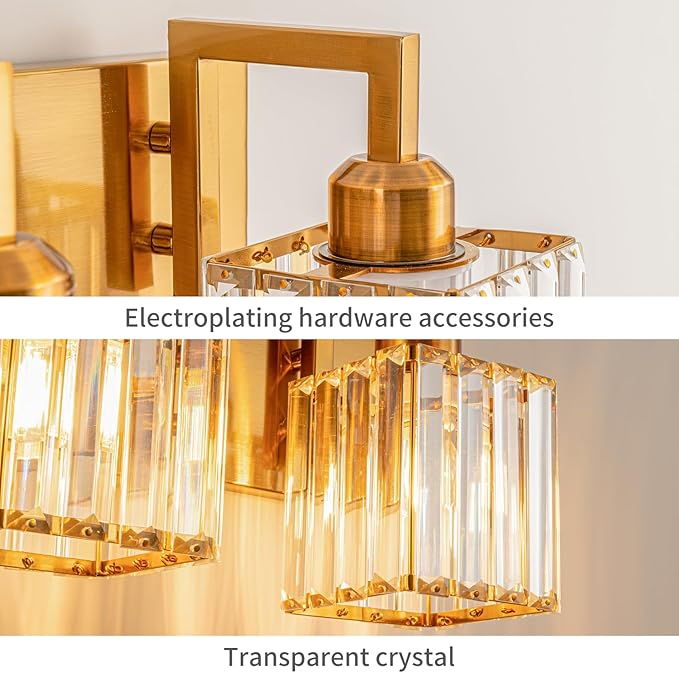 FDPBY Modern Bathroom Vanity Light 2-Lights Gold Crystal Wall Lamp Bathroom Modern Crystal Vanity Lighting