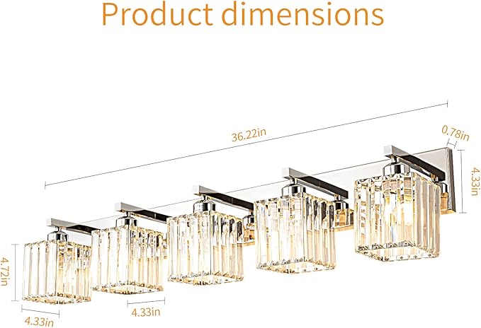 FDPBY Modern Vanity Light 5-Lights Chrome Crystal Bathroom Wall Light Fixtures