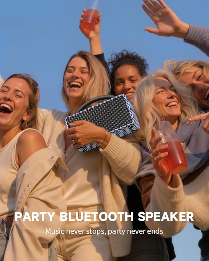 DINDIN Portable Bluetooth Speaker: 80W (Peak), 20H Playtime, Loud Wireless Wood Speakers with Bass, AUX and USB Input, Subwoofer, TWS Pairing, Vintage Speaker for Outdoor, Home, Office (Blue+White)