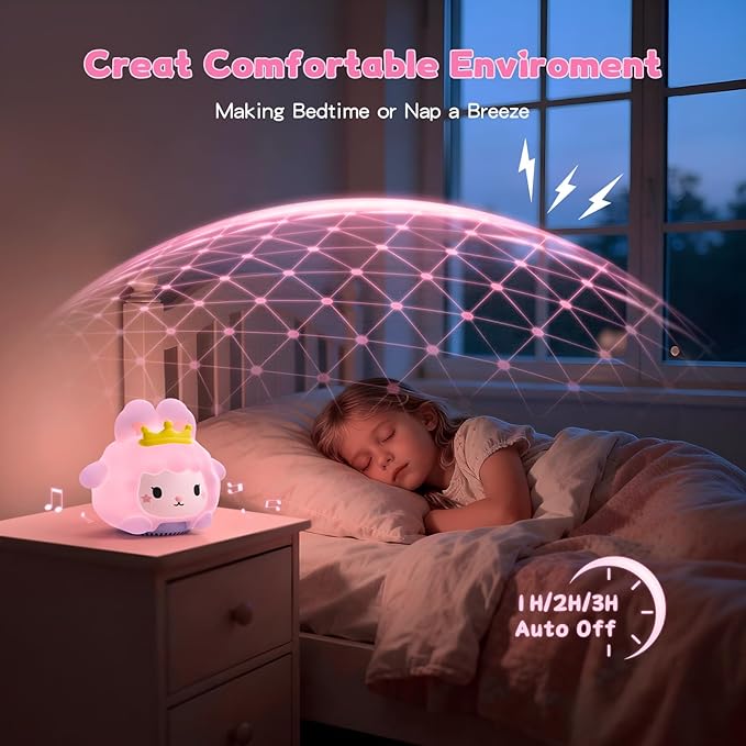 Baby Sound Machine, 20 Soothing Sounds White Nosie for Sleeping, Rechargeable Night Light with Speaker, 3 Brightness Levels Remote and Tap Control, Nursey Lamp for Baby, Kids Bed Room (Bunny)