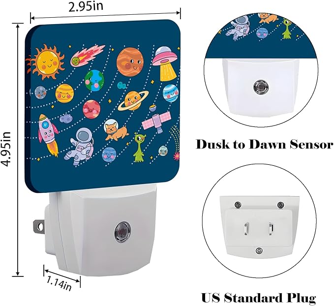 FSHVQKD Cute Space Doodle Night Light,Plug-in Nightlights Auto Sensor Night Lamp Dusk to Dawn Lamp Home Decor for Nursery Children Girls Boys